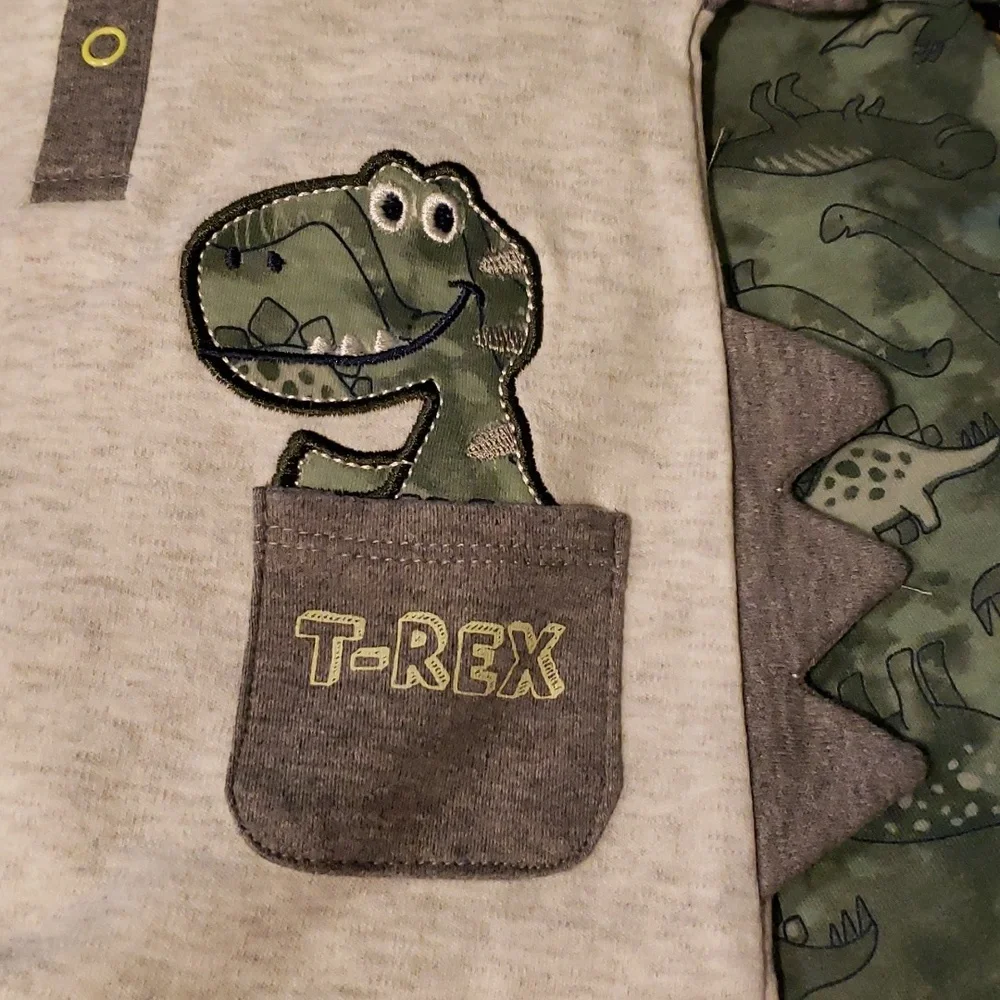 NWT Set of 2 Dinosaur-themed 100% Cotton Infant Rompers 3M